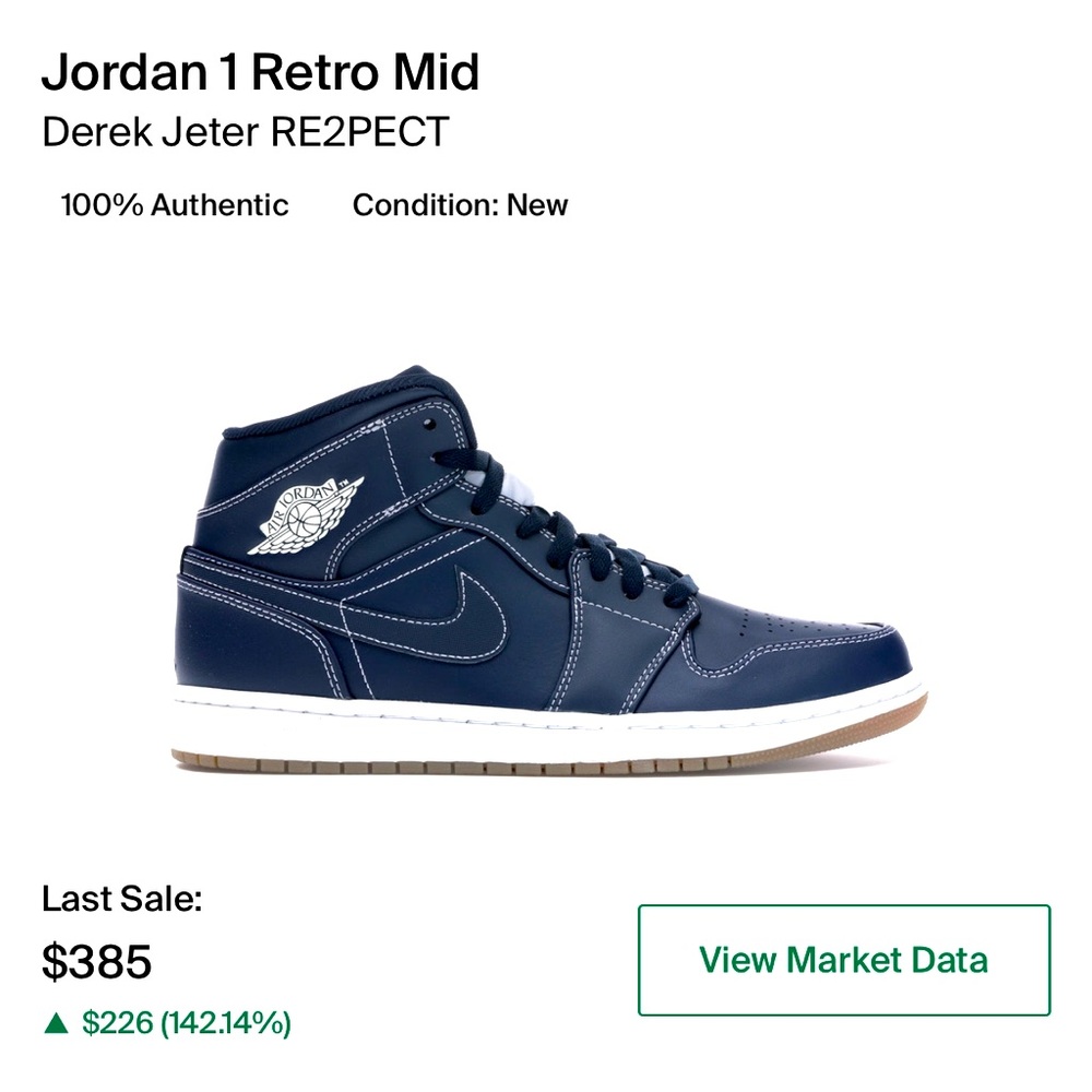 Derek Jeter Jordan 1s from 2017. Used in good condition. Selling for 400 on STX